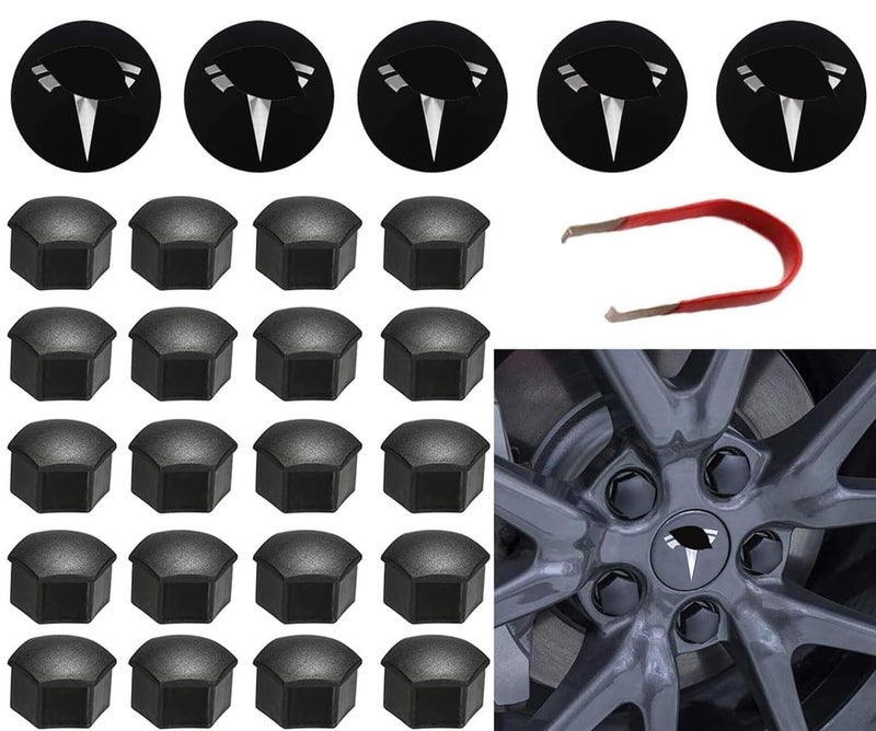 ThinSGO for Tesla Model 3 Y S X Wheel Cap Kit 4 Hub Center Cap + 20 Lug Nut Cover (White) - Image 2